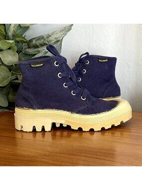 Vintage Palladium Canvas Boots Made in France Navy Blue